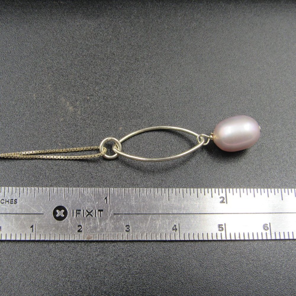 16" Sterling Silver Simple Style Drop Pearl Necklace Vintage - Picture 5 of 6